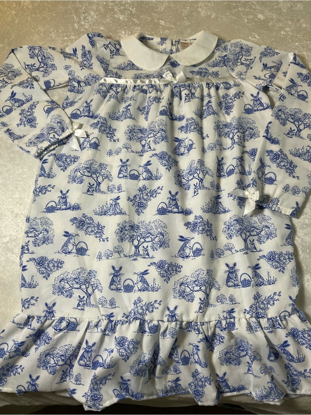 Gymboree White and Blue Bunny Print Long-Sleeve Nightgown Dress